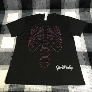 VS PINK HALLOWEEN CAMPUS TEE WITH CARMINE ROSE BLING SKELETON LOGO